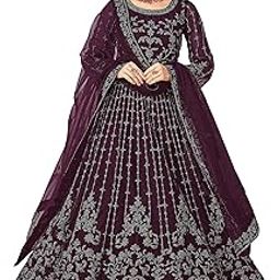 Net And Santoon Embroidered Anarkali Gown For Women | Semi Stitched Gown For Women | Long Gown For Women 2023 | Gown With Dupatta For Wome-image-91