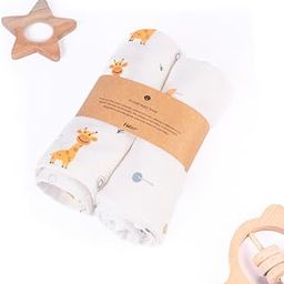 HABER Traditional Baby Muslin Bath Towel Organic Indian Cotton 4 Layer, Eco-Conscious & Safe Printed Muslin Cloth Towels (70x70cm | Pack of 2, Animals and Fruits)-16