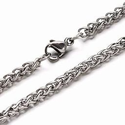 Platinum Plated No-Tarnish No-Fading Stainless Steel 3mm Thickness Chunky Hip-Hop Wheat Chain Necklace For Men And Women (NK1144) 1Pc-image-32