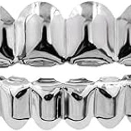 18K Golden Plated Grills 8 Teeth Grill Set Halloween Vampire Props Silver| Fashion Jewelry | Body Jewelry | Grillz Dental Grills-29