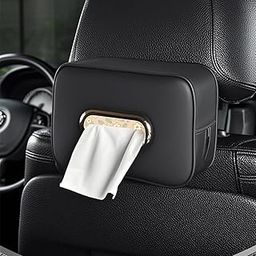 STHIRA® Tissue Paper Box for Car Headrest, Fashion PU Tissue Paper Box with Hook and Loop Strap, Zip-up Design, Easy to Refill, Universal Car Tissue Paper Case, 19x13x6cm, Black-image-36