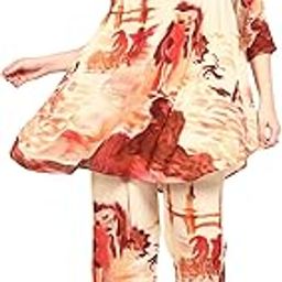 Abstract Print Viscose Pleated Tunic with Pants Co-Ord Set for Women's|V-Neck Half Sleeves Relax Fit Stylish Summer Western Casual Wear Ladies Trendy Cord Set-1