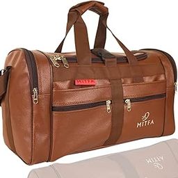 MITFA Travel Duffle Luggage Bag | Multiple Zippered Compartments Ultra-Light Weight | Synthetic Leather 40 litres Capacity | Unisex Travel Hand Luggage Duffle Bag (Brown)-image-35