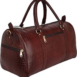 LV Leather Duffle Bags for Travel Bag Cabin Size Leather Duffel | 26 Liters Capacity | Dimensions: L-20 x H- 14.5 x W- 10 Inches DA Leather Villa Duffel Bag (Croco Brown)-image-43