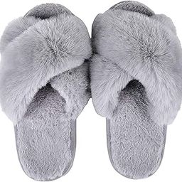 by Slippers for Women House Bedroom Furry Cross Bands Slide Shoes Anti-Skid Sole Open Toe Slippers Indoor & Outdoor.-image-7