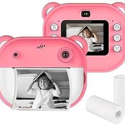 Playtonic Instant HD Digital Print Camera 1080P Videos Photo Printing for Portable Travel Cam Selfie Function Fun Toy Birthday Gifts Girls Boys Kids (Pink, Design-2)-26