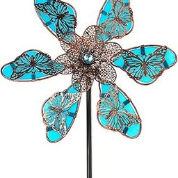 UJEAVETTE 3D Butterfly Garden Wind Spinner Yard Lawn Swivel Windmill Home Decor Blue-image-7