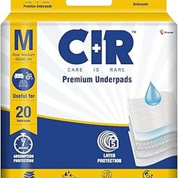 CIR Premium Underpads, Medium (60x60cm) | 7 hrs Absorption Protection | 20 Units | Waterproof | Protects Surfaces from Incontinence | Super Soft Polymer Pack of 1-25