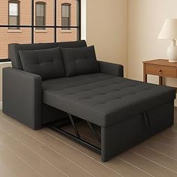 FURNY Tressa 2 Seater Pull-Out Premium Fabric Sofa Cum Bed Sofa Set for Living Room (Dark Grey Fabric)-image-12