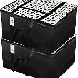 Heart Home Polka Dots Design Canvas 2 Piece Jumbo Underbed Moisture Proof Storage Bag with Zipper Closure and Handle (Black & White)-HEART10421, Standard-27