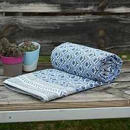 Baarno Celestia Hand Block Printed Cotton Muslin Dohar – 100% Cotton, 200 TC, 3-Layer Lightweight Reversible Blanket for All Seasons – Soft, Breathable, Travel-Friendly Throw for Home & Bedroom (Blue)-image-38