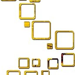 Bikri Kendra 3 Set Decorative Unframed Mirror Stickers, 17 cm x 5, Gold, Modern, Square, 3D Effect, Wall Mount, Bedroom, Living Room, Nursery, Bathroom, Home Office-87