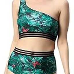 Aqua Swimwear One-Shoulder Tropical Print Bikini Set Swimsuit-picture-1