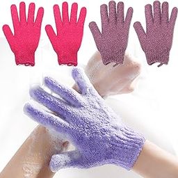 niki28 2 Pair Exfoliating Body Gloves Bath Scrub Wash Mitts Skin Massage Sponge Towel Deep Cleansing Dead Skin Brush Scrub Luxury Spa Loofah (red&purple)-14