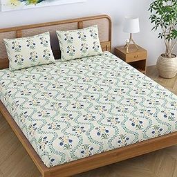 SheetKart Pure Cotton Floral Printed Jaipuri Bedsheet for Double Bed King Size with 2 Pillow Covers - Blue Lily-image-7