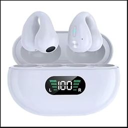 SHIJIAET Open Ear Bone Conduction Headphones, Bluetooth Wireless Clip On Earbuds with Digital Display Charging Case 60 Hours Playtime IPX4 Waterproof Sports Headphones for Running, Walking, Workout-0