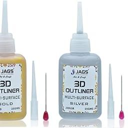 ARTISTERY 3D Outliner Glitter Kit, 25ml Multi-Surface-Stone, Diya, Metal, Canvas, Earthen Pot & Metals for Artist, Kids, Crafting (Golden+Silver, 2 Pcs)-2