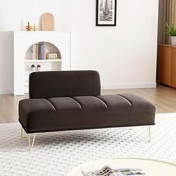 LEGACY OF COMFORT Symter 56.3" Inch Couch Upholstered Sofa Bed with Metal Golden Legs Rectangular Loveseat Sofa 2 Seater Sofa for Living Room Bedroom (Brown Velvet)-image-93