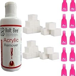 Bolt Bee Acrylic Remover Kit - 100ML, 1000pc Lint-Free Wipes, 10Pcs Plastic Nail Art Soak Off Cap Clip UV Gel Polish Remover Wrap Tool-picture-36
