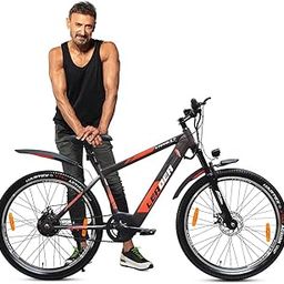 Leader E-Power L7 27.5T Electric Cycle with Front Suspension & Dual DISC Brake | Front LED Light and Horn (Li-Ion Battery, 250W BLDC Motor)| 1 Year Warranty on Battery & Motor (Grey-Orange)-28