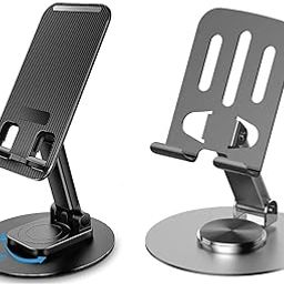 SYMON'S Mobile Stand, 360° Rotatable Phone Stand for Table, Multiple Height & Angle Adjustments, Stable Metalic Round Base with Silicon Pad (Grey & Black, Pack of 2)-image-87
