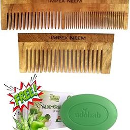 Handmade Neem Sheesham Wooden Comb for Hair Care with Udbhab Aloe Green Apple Face & Body Soap | Anti-Dandruff, Germ Protection | Natural Antibacterial Comb + Moisturizing Soap Combo-image-52