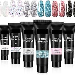 Glitter Poly Nail Gel Set, Blue Poly Nails Gel Glitter Super Shiny Dimond Poly Nail Extension Gel Set, 6 Colors Enhancement Extension Trendy Easy Nail for Beginner, Harmless Low Odor (6pc, 15ml)-image-56