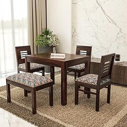 RECTART Solid Sheesham Wood 4 Seater Dining Table Set with Cushioned Chairs | 4 Seater Dining Table for Living Room | Dining Table 4 Seater (4 Seater with Bench, Walnut-II)-14