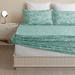 HOMEMONDE All Around Elastic Fitted Bedsheet 84 x 78 Inch Cotton 210 TC Printed Wrinkle Free King Size Bed Bedsheets with 2 Pillow Covers, Aqua Blue-image-55