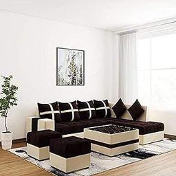Torque Jamestown L Shaped Sofa 8 Seater with Centre Table and Poufs Right Side-Brown | L Shape Sofa Set 8 Seater | Sectional Sofa Set for Living Room Festival Gifts-image-60