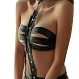 Women's Leather Bodysuit Set, Adjustable Straps, Slim Fit, Women Babydoll Nightwear Lingerie, Swimwear Beachwear Sheer Honeymoon Lingerie with Bodysuit Set Chrismas Bikini-image-19