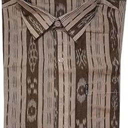 Odisha Handloom 100% Organic Cotton Half Shirt For men; Beige (Cotton, XL)-image-16