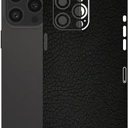AtOdds - Compatible for iPhone 15 PRO MAX - Mobile Back Skin Sticker - Lamination - Back Screen Guard Protector Film Wrap (Coverage - Back+Camera+Sides) (Design - Black Leather)-picture-32