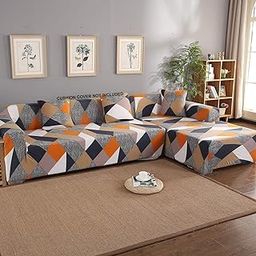 House of Quirk Universal Sectional 140 GSM Sofa Covers L - Shape Slipcover 2pcs Elastic L-Type Chaise Sofa Furniture Protector (Multi Prism)-image-21