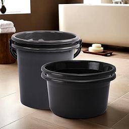 Kuber Industries Set of 4 Bathroom Combo Set | Bathing Set | Bathware Set | 2 Piece Tub & 2 Piece Bucket Combo Set for Bathroom | Modern Bathroom Accessories Set | Gray-24