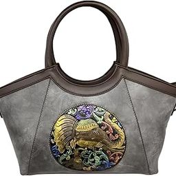 Women Artisan Embossed Elephant Handbag – Horizontal Square Vintage Tote for Daily Match-image-4