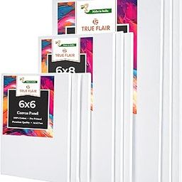 Trueflair 9 Pc Cotton Canvas Boards for Acrylic, Gouache, Watercolour, Ink Painting, Art Supplies, (6X6, 6X8, 8X10) 3pcs Each (100% Cotton)-1