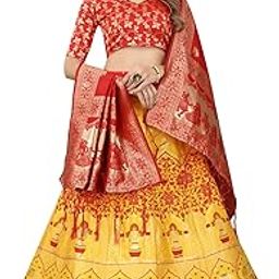 Women's Kanjivaram Silk Stitched Lehenga Choli With Dupatta & Unstitch Blouse Piece | Traditional Indian Look (RK DULHA)-image-1