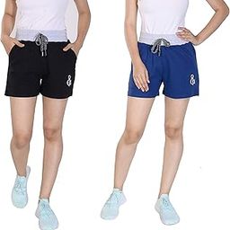 Women's Cotton Black, Grey & Blue, Grey Gym Shorts (Pack of 2)-image-38