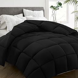 HYLEORY All Season California King Size Bed Comforter - Cooling Down Alternative Quilted Duvet Insert with Corner Tabs - Winter Warm - Machine Washable - Black-picture-11