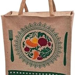 Jute Shopping Tote Bag Floral Design with Double Handle Capacity-image-60