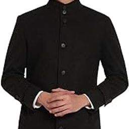Long Wool Coat with Ban Collar & Six-Button Fastening - Regular Fit Wool Blend Blazer with Single Rear Hem Opening-image-62