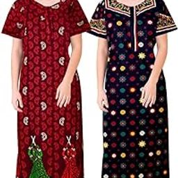 Women's Cotton Full Length Nighty (Multicolor, Free Size) - Combo Pack of 2 Pieces-image-92
