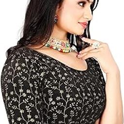 Premium Velvet Blouse Golden Sequin Floral Embroidery - Half Sleeve, Readymade, Stretchable, Ethnic Women's Fashion-picture-6