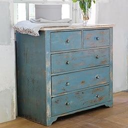The Attic 5 Drawer Chest|Kitchen and Living Room Storage|Solid Wood|Distress Blue Matte Finish-15