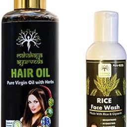Maharakya Ayurveda Hair Oil and Rice Face Wash Set, 200ml Pure Virgin Oil with Herbs, 100ml Brightening Face Wash-image-27