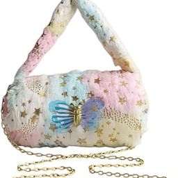 Kids Butterfly Handbag, Pastel Rainbow Design with Gold Stars, Chain Strap-image-14