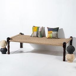 FURNWEAVE Solid Sheesham Wood Handmade Rajasthani Charpai | Jute Rope Khatiya Charpai Single Bed Without Storage| Wooden Cot Bed | Khatiya-Khaat| 6X3 Feet | Color - Jute-image-27