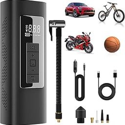 TEIMA Tyre Inflator Cordless Air Compressor, Portable Electric Bike Pump 150 PSI, with Digital Dual Values Display, Pressure Gauge, LEDLight, Rechargeable Tyre Pump for Car, Bike, Motorbike, Ball-image-30