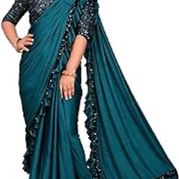 NILKANTHVARNI CREATION Kids Girls Lycra Blend Ready to Wear Saree With Sequence Blouse Piece (3-4 to 5-6 Years) (Rama)-26